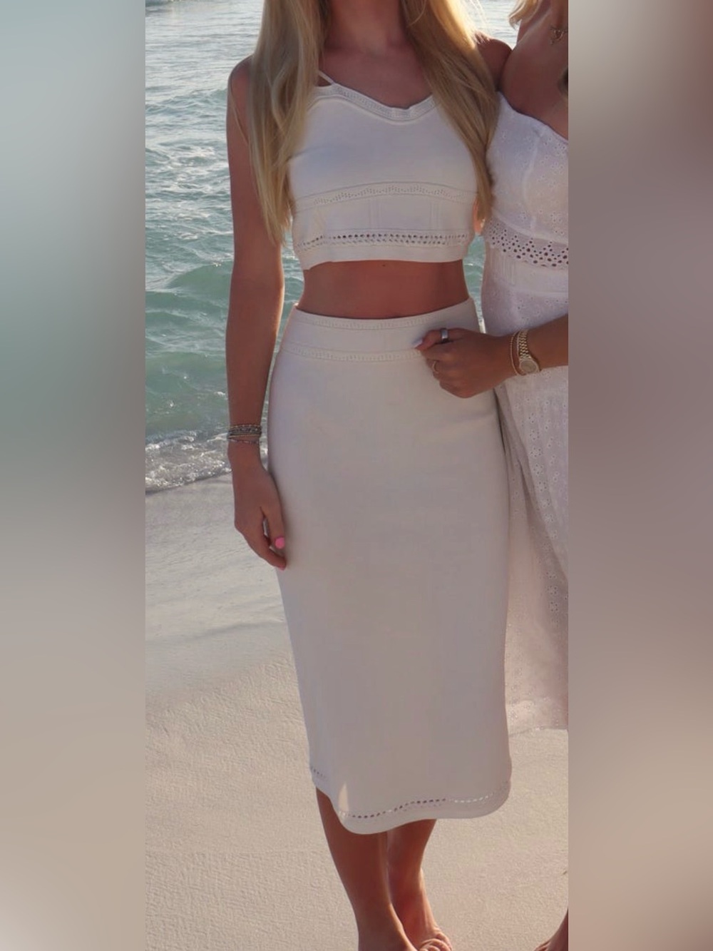 House of Harlow 1960 Cream Knit Two-Piece Skirt Set